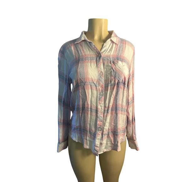 Women M Rails Hunter White Peony Rayon Long Slv Button-Up Blouse Shirt Top - Picture 2 of 7